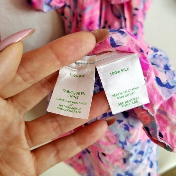 LILLY PULITZER  SILK WRAP KIMORA Coco Coral Crab Kimono dress sz XXS - Picture 8 of 8